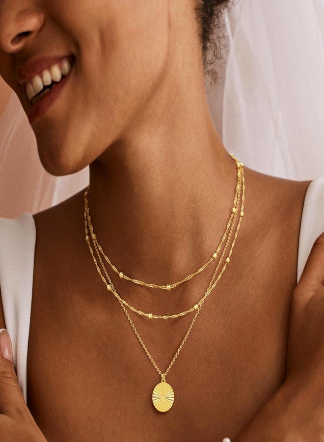 MFRYK Gold Necklaces for Women,14K Gold/Silver Plated Choker Layered Necklace Dainty Pearl Disc Cross Circle Heart Pendant Chain Stackable Necklaces, Multilayer Jewelry Set Gifts for Women - Image 3